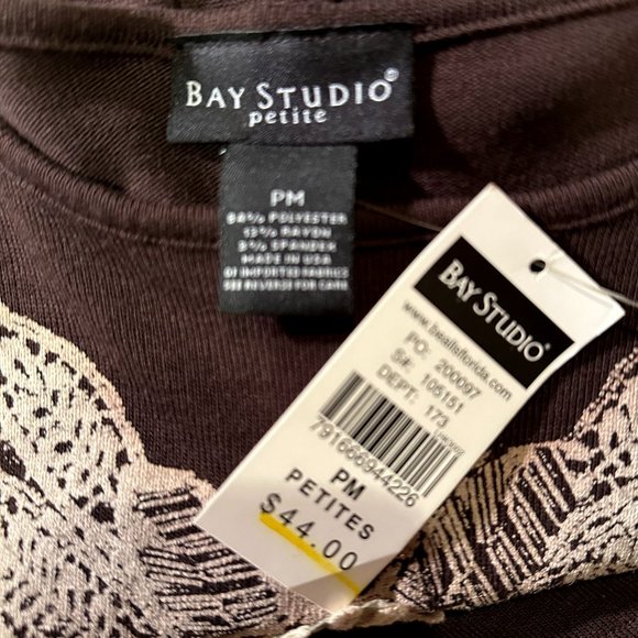 NWT Bay Studio Embroidered Brown Batwing Sleeve Poncho-Style Top Petite Medium - Picture 2 of 14